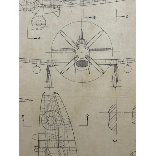 448 - Military aircraft plans for RAF Hawker Tempest V. 90cm x 40cm. Part of a large collection of printed... 