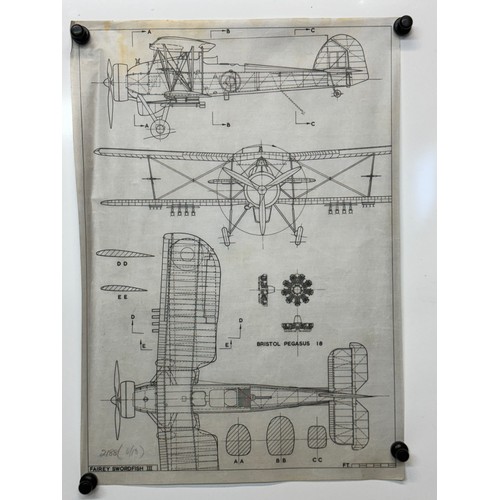 449 - Military aircraft plans for RAF Fairey Swordfish III. 90cm x 40cm. Part of a large collection of pri... 