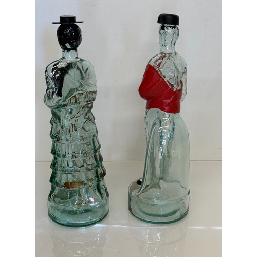 407 - Kitsch mid century glass ware, a pair of Bodegas Superior traditional Spanish figure bottles. Each 3... 