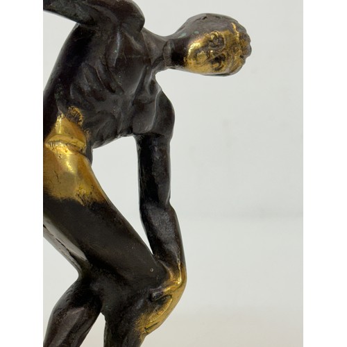 6 - A mid-century cast bronze classical figure of an Athlete, unsigned model of a discus thrower with hi... 