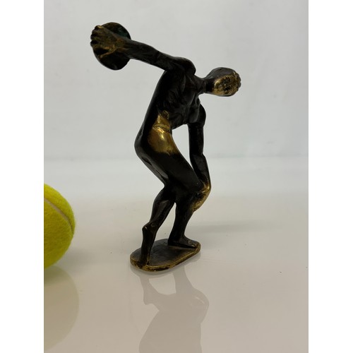 6 - A mid-century cast bronze classical figure of an Athlete, unsigned model of a discus thrower with hi... 