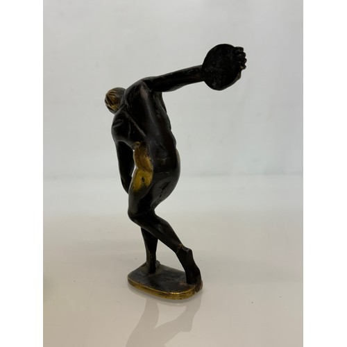 6 - A mid-century cast bronze classical figure of an Athlete, unsigned model of a discus thrower with hi... 