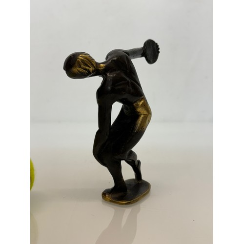 6 - A mid-century cast bronze classical figure of an Athlete, unsigned model of a discus thrower with hi... 