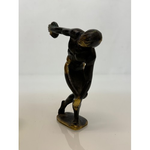 6 - A mid-century cast bronze classical figure of an Athlete, unsigned model of a discus thrower with hi... 