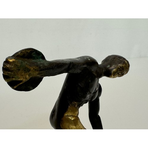 6 - A mid-century cast bronze classical figure of an Athlete, unsigned model of a discus thrower with hi... 