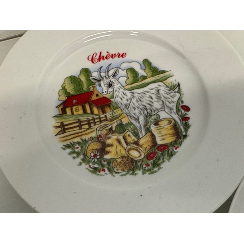 23 - AA set of kitsch mid century table wares, decorated plates with a theme for French regional cheeses.... 