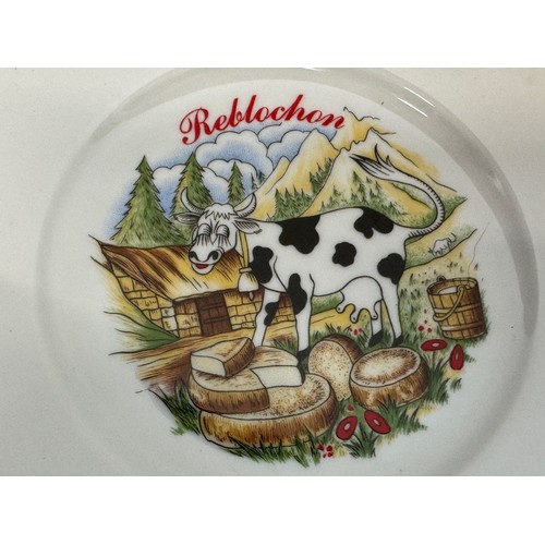 23 - AA set of kitsch mid century table wares, decorated plates with a theme for French regional cheeses.... 