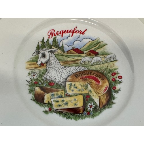 23 - AA set of kitsch mid century table wares, decorated plates with a theme for French regional cheeses.... 