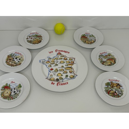 23 - AA set of kitsch mid century table wares, decorated plates with a theme for French regional cheeses.... 