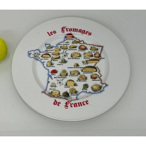 23 - AA set of kitsch mid century table wares, decorated plates with a theme for French regional cheeses.... 