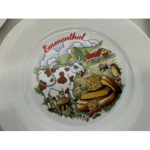 23 - AA set of kitsch mid century table wares, decorated plates with a theme for French regional cheeses.... 