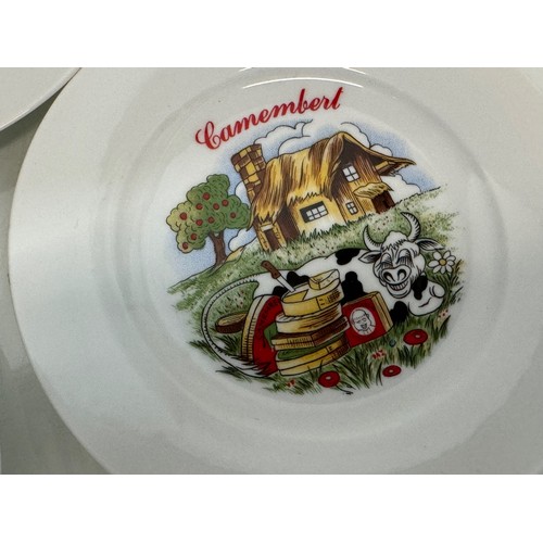 23 - AA set of kitsch mid century table wares, decorated plates with a theme for French regional cheeses.... 