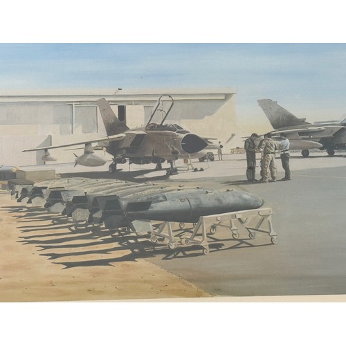 31 - Militaria, limited edition signed print of operational RAF Tornado jets, A Few Minutes To Go. 53 cm ... 