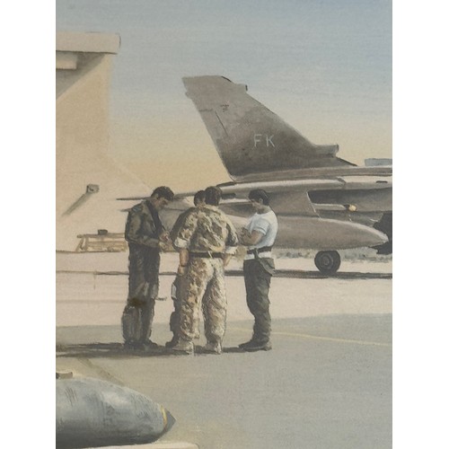 31 - Militaria, limited edition signed print of operational RAF Tornado jets, A Few Minutes To Go. 53 cm ... 