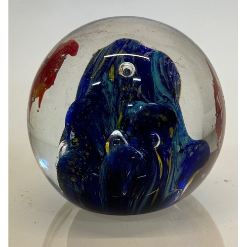 42 - Mid-century designer art glass, Murano,  glass ornamental paper weight tropical fish amongst blue ro... 