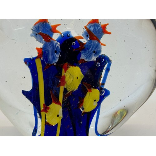 45 - Mid-century designer art glass, Murano,  large glass ornamental piece tropical fish amongst Blue Cor... 