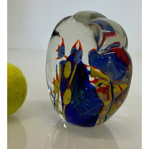 45 - Mid-century designer art glass, Murano,  large glass ornamental piece tropical fish amongst Blue Cor... 