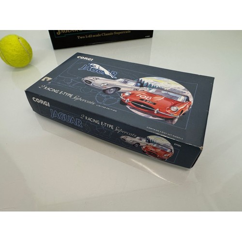 55 - Toys, die cast model cars, boxed, and catalogues, two jaguar E Type car sets and two catalogues.

Th... 