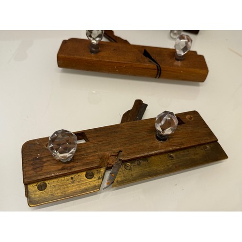 142 - Kitsch hanging rails, repurposed wooden block planes with glass hanging points, each individually mo... 