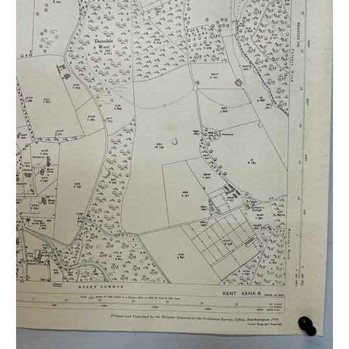 146 - Ephemera, five large Ordinance Survey maps of Kent 1939 each 104 cm x 74 cm.

This lot is available ... 