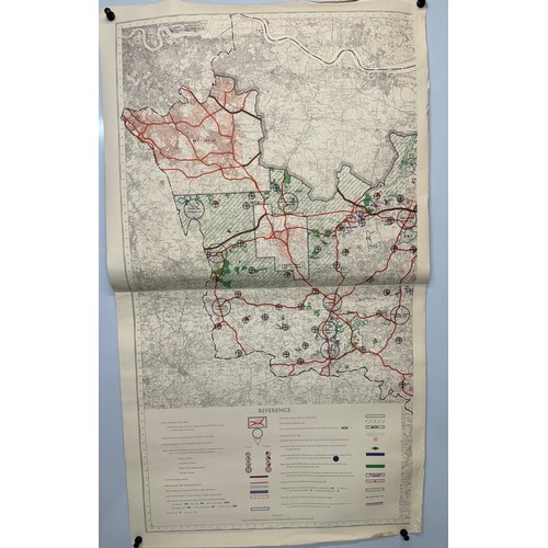 147 - Three maps showing predicted development dated 1947. Each is 110 cm x 62 cm.

This lot is available ... 