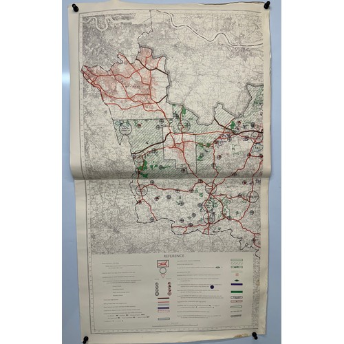 147 - Three maps showing predicted development dated 1947. Each is 110 cm x 62 cm.

This lot is available ... 