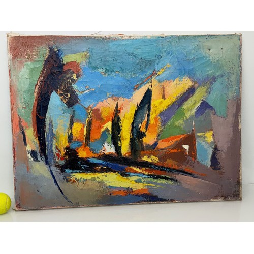 185 - Original painting, a signed abstract Provencal scene by Marcel Albert 73 cm x 54 cm.

This lot is av... 