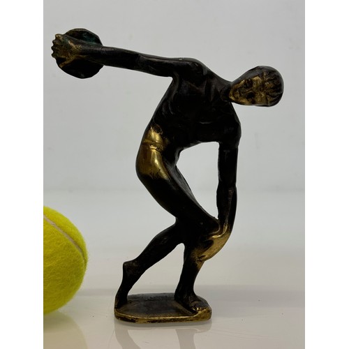 188 - A mid-century cast bronze classical figure of an Athlete, unsigned model of a discus thrower with hi... 