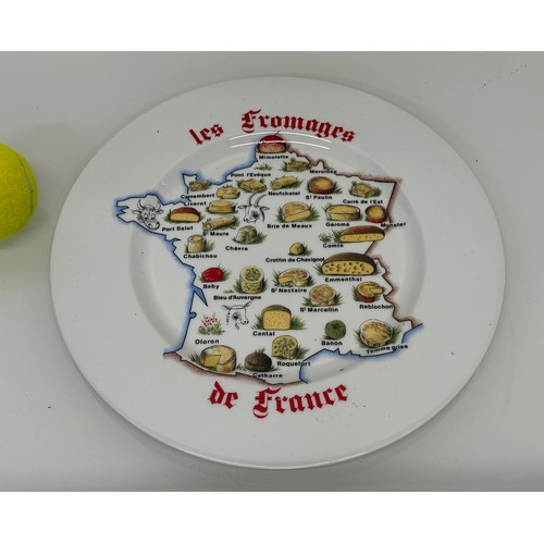 309 - AA set of kitsch mid century table wares, decorated plates with a theme for French regional cheeses.... 