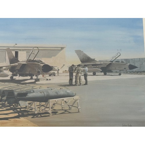 246 - Militaria, limited edition signed print of operational RAF Tornado jets, A Few Minutes To Go. 53 cm ... 