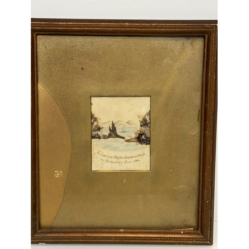 337 - C19th Century Irish folk art , a mixed media montage over a pen and ink drawing of a Missionary Ship... 