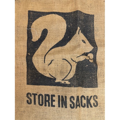 59 - Vintage hessian sack advertising United sack contractors a hired sack, 115 cm x 70 cm.

This lot is ... 