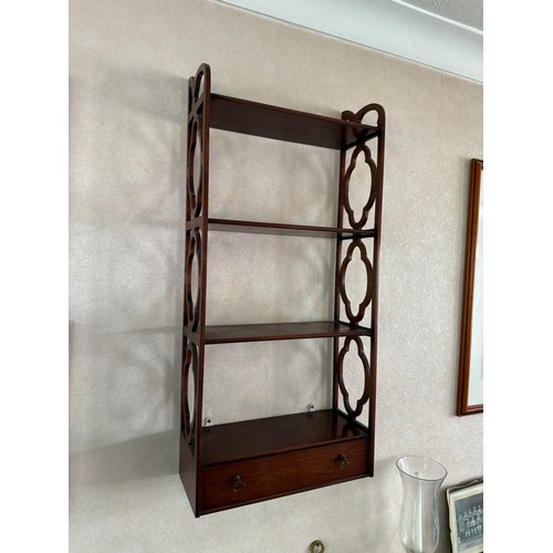 350 - Furniture, Pair of hanging wall shelves with a drawer to the lower section. 16 inches wide.

This lo... 