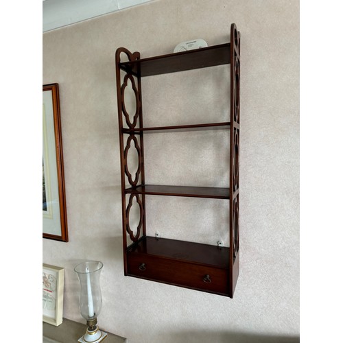 350 - Furniture, Pair of hanging wall shelves with a drawer to the lower section. 16 inches wide.

This lo... 