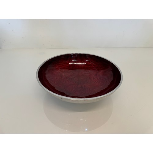 379 - Mid Century modern, textured aluminium bowl with candy red enamelling to the interior.

This lot is ... 