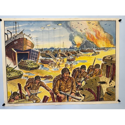 263 - Militaria, social history, an educational poster showing the D Day landing in the American sector. 9... 