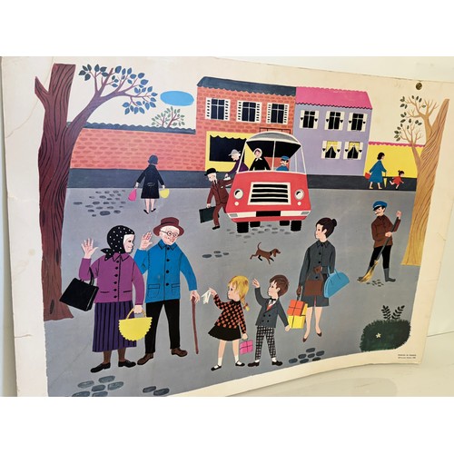 418 - Ephemera, a 1968 dated educational poster, an illustration of a street scene, 74 cm x 54 cm.

This l... 