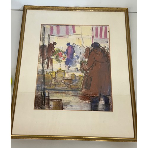 12 - C20th art, framed pastel drawing of a market scene, 63 cm x 51 cm.

This lot is available for in-hou... 