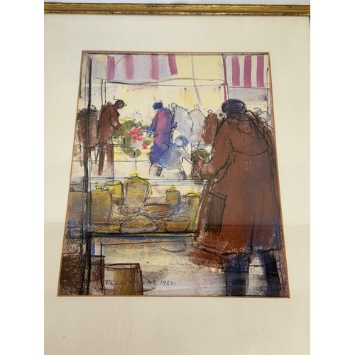 12 - C20th art, framed pastel drawing of a market scene, 63 cm x 51 cm.

This lot is available for in-hou... 