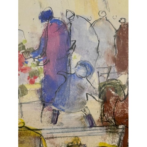 12 - C20th art, framed pastel drawing of a market scene, 63 cm x 51 cm.

This lot is available for in-hou... 