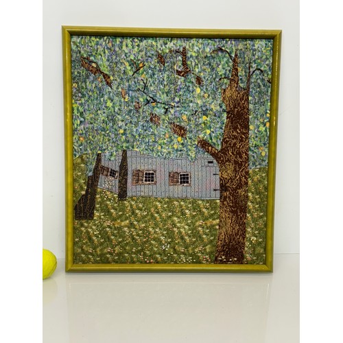 3 - Textile Art, a view of a barn seen through a tree scape, 56 cm x 49 cm.

This lot is available for i... 