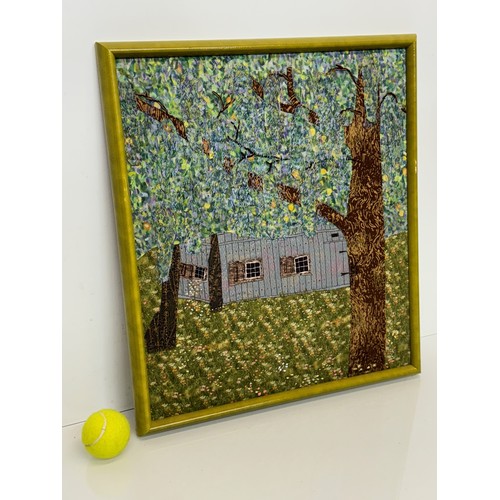 3 - Textile Art, a view of a barn seen through a tree scape, 56 cm x 49 cm.

This lot is available for i... 