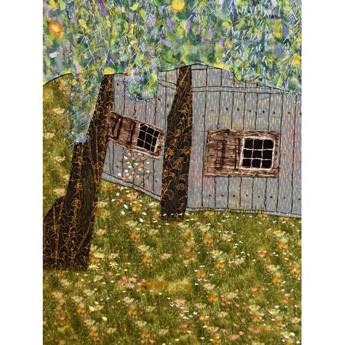 3 - Textile Art, a view of a barn seen through a tree scape, 56 cm x 49 cm.

This lot is available for i... 