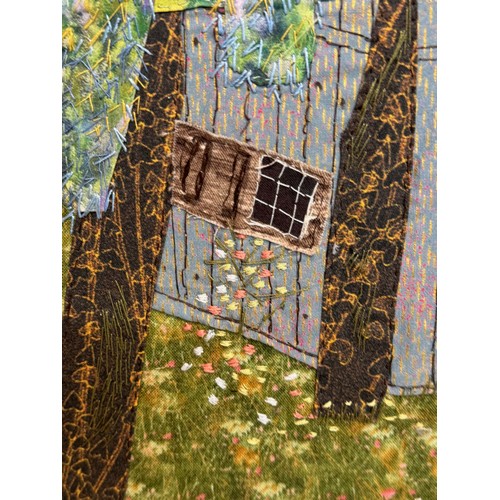 3 - Textile Art, a view of a barn seen through a tree scape, 56 cm x 49 cm.

This lot is available for i... 