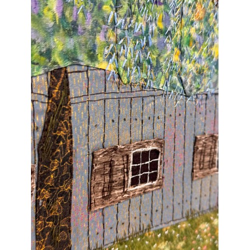 3 - Textile Art, a view of a barn seen through a tree scape, 56 cm x 49 cm.

This lot is available for i... 