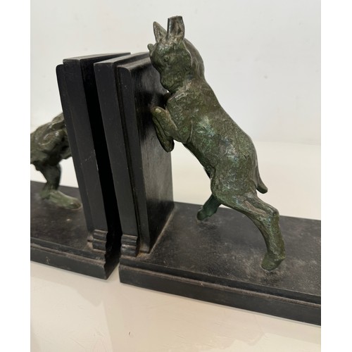 7 - French art deco book ends with cast bronze goats signed Carlier and with Parisian foundry stamps to ... 