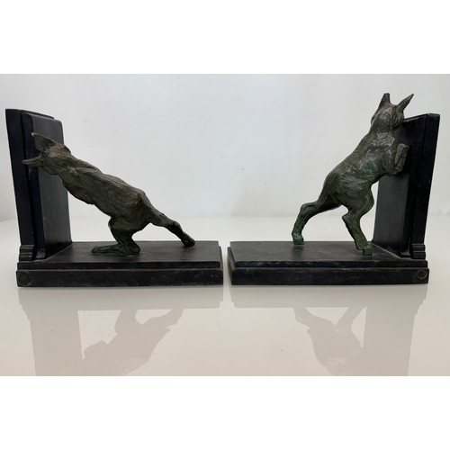 7 - French art deco book ends with cast bronze goats signed Carlier and with Parisian foundry stamps to ... 