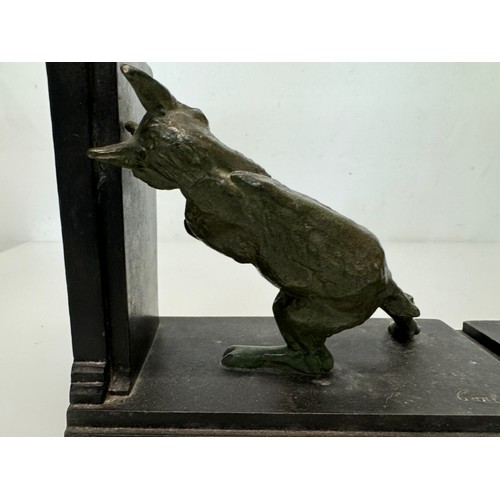 7 - French art deco book ends with cast bronze goats signed Carlier and with Parisian foundry stamps to ... 