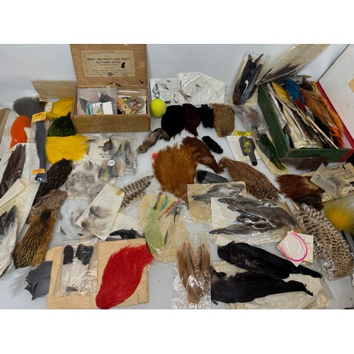 53 - Fly Fishing, angling equipment, taxidermy sections, a collection of fly tying substrates, fur feathe... 