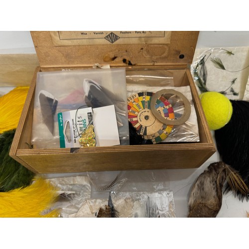 53 - Fly Fishing, angling equipment, taxidermy sections, a collection of fly tying substrates, fur feathe... 